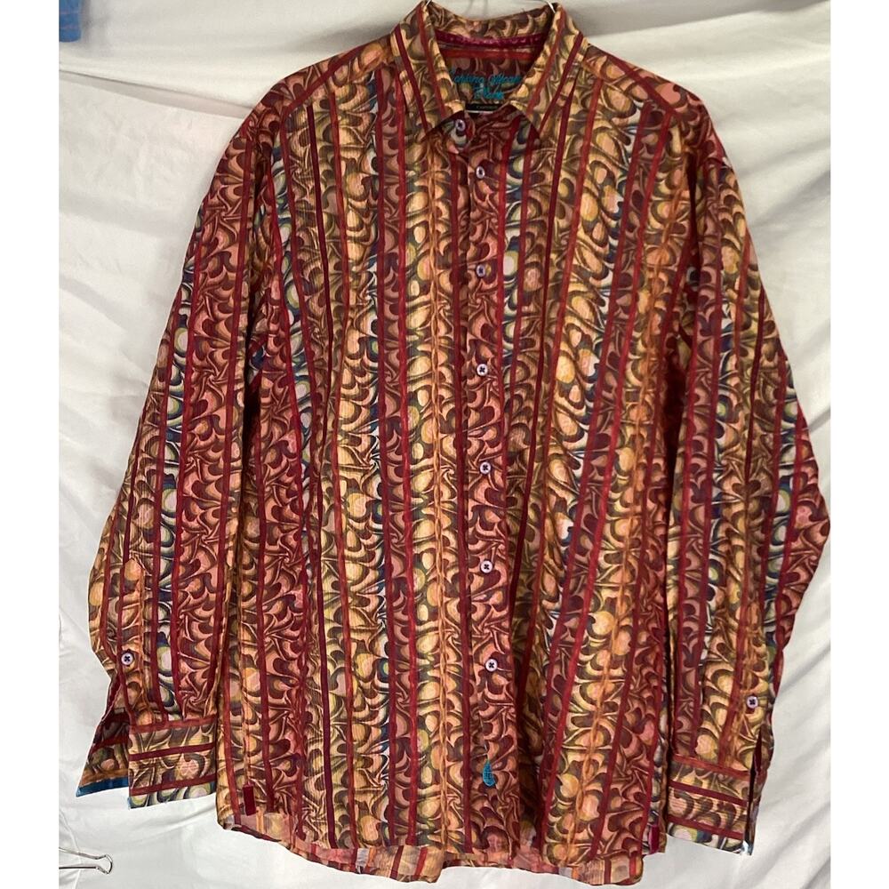 Luchiano Visconti Black Shirt Mens Large Colorful Abstract Long Sleeve Button Up